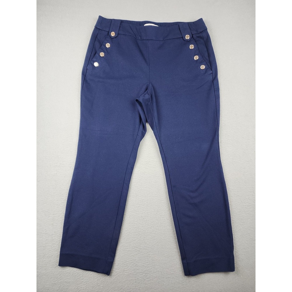 White House Black Market Pants Womens 12 Blue Ponte Crop Straight Button Detail
